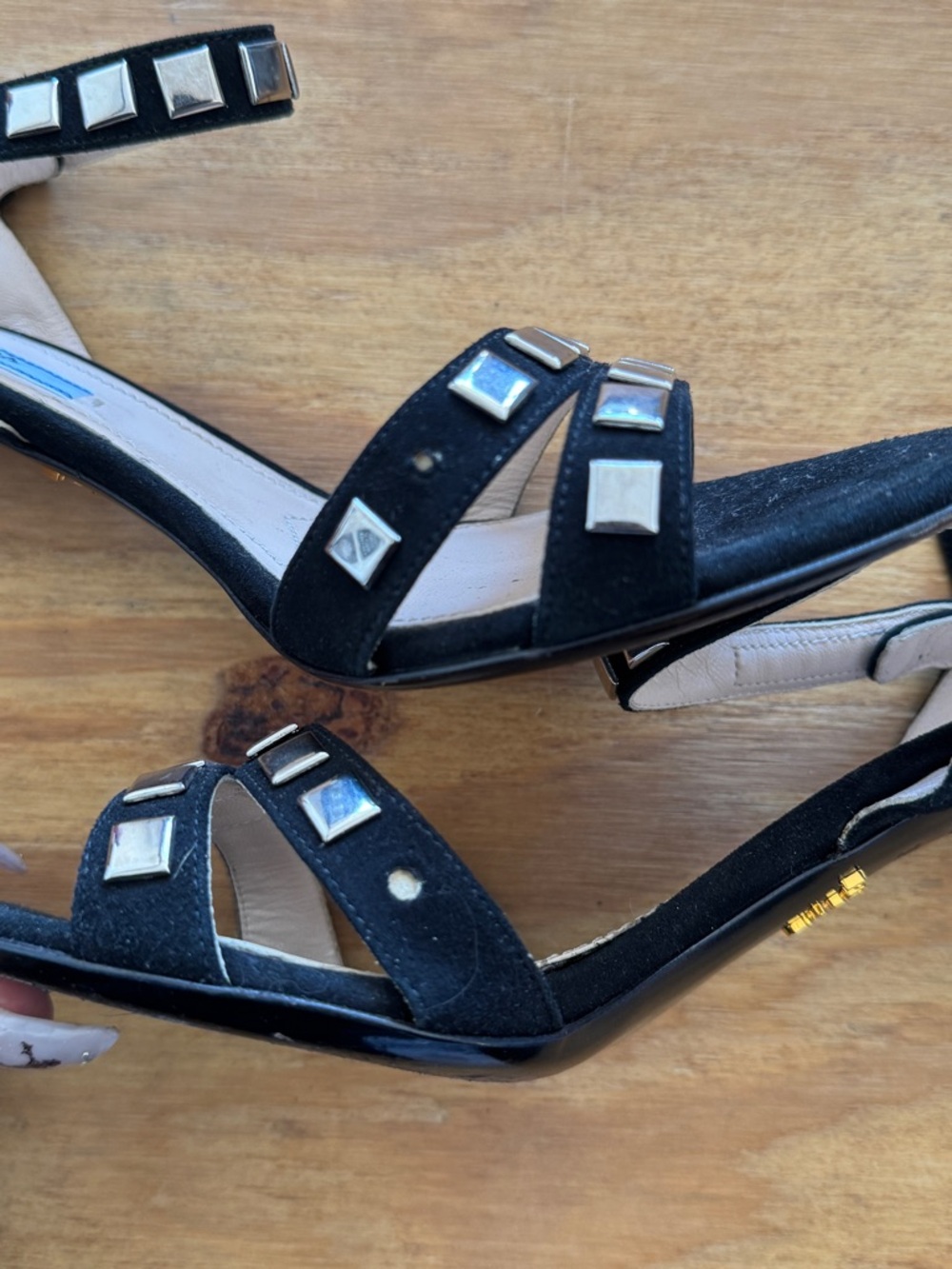 Prada Black Studded Suede Slingback Heels - Picture 5 of 6
